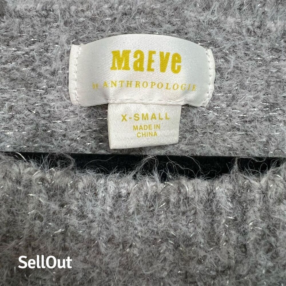 Anthropologie Maeve Women's XS Gray Sparkle Bow Pullover Sweater - Picture 3 of 4